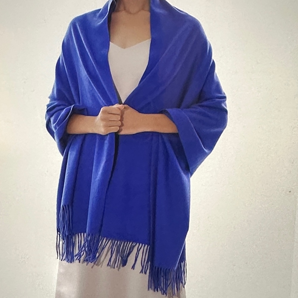 Royal Blue Women's Wrap Shawl with Fringe
